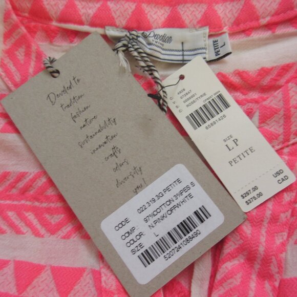 NWT Devotion Twins Ella Tunic in Neon Pink Off-White A-line Tiered Mini Dress LP - Picture 4 of 7